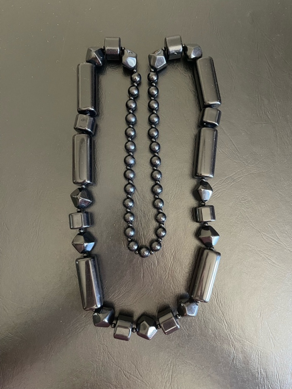 Vintage Black plastic Beaded Necklace .